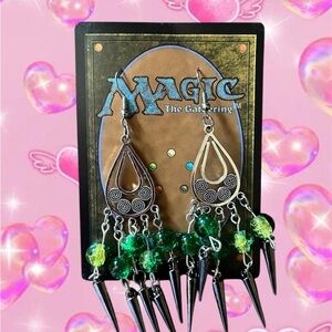 Boho Silver and Green Earrings